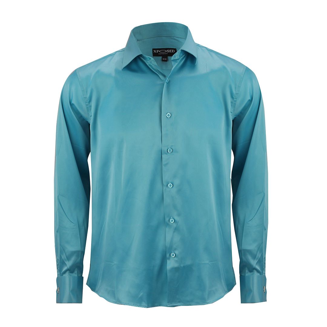 Mens Satin Silky Feel Smart Casual Double Cuff Wedding Party Formal